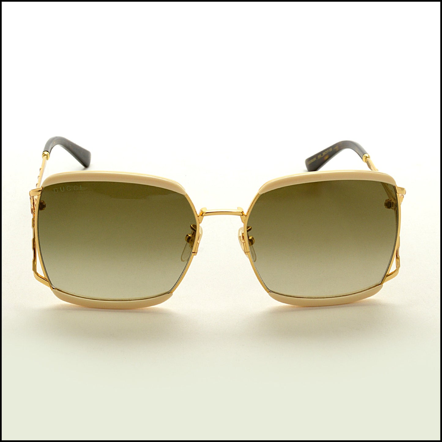 RDC14993 GUCCI Cream Acetate & Gold Metal Square Frame Sunglasses