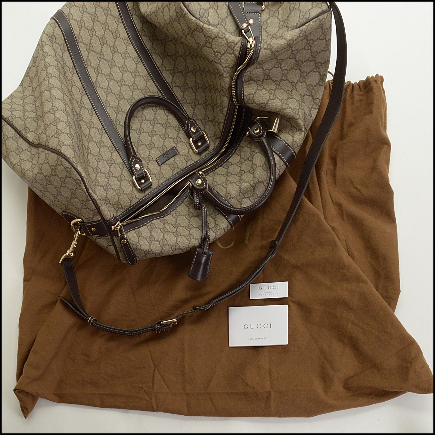 RDC15115 GUCCI GG Brown Supreme Canvas Duffle Carry-on Bag