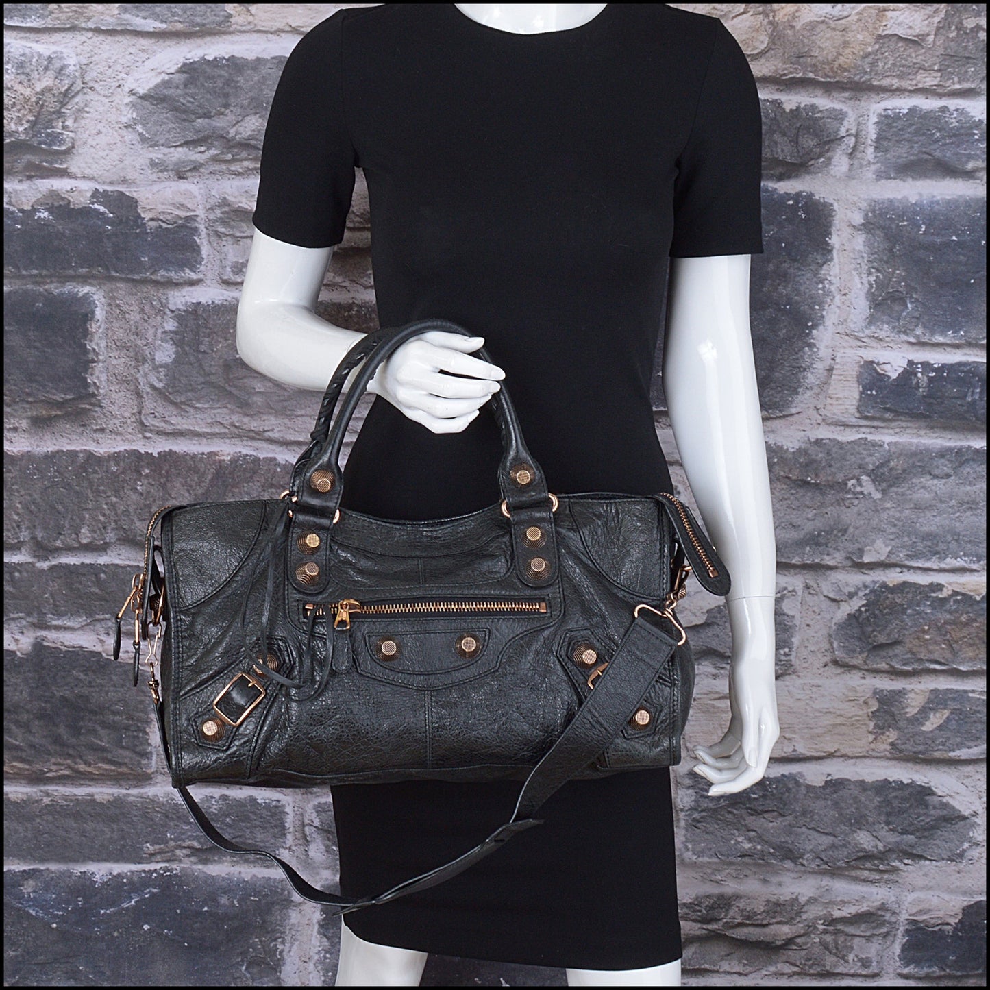 RDC14508 BALENCIAGA Black 21 Giant Rose Gold Hardware Part Time Bag