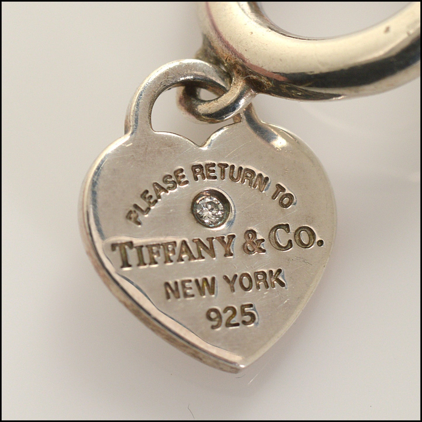 RDC15007 TIFFANY & CO. Sterling Silver Mini Heart Diamond "Return to Tiffany" Hoop Earrings