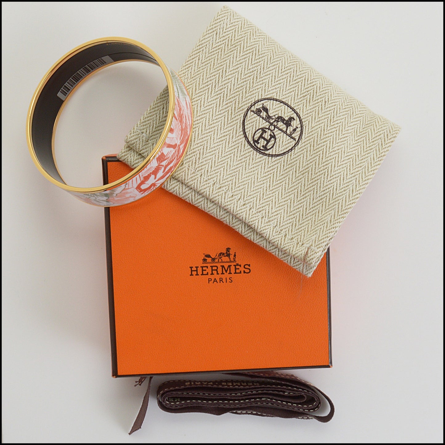 RDC14810 HERMES White/Orange/Green Tropical Wide Bangle Bracelet