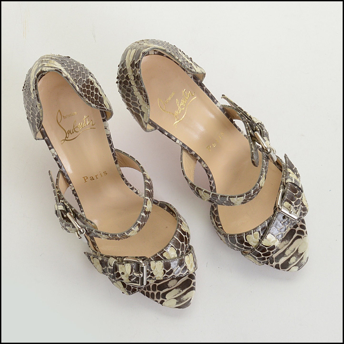 RDC14665 CHRISTIAN LOUBOUTIN Python Criss Cross High Heel Atalanta Sandals Size 38