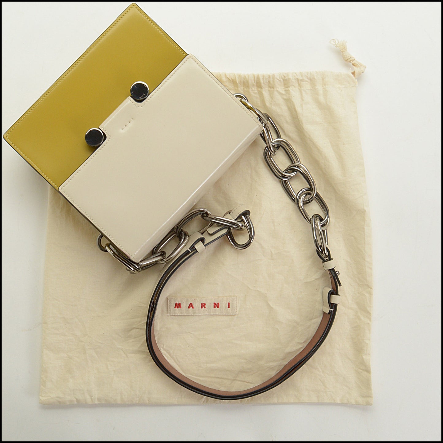 RDC15073 MARNI Yellow & Bone White Leather Caddy Trunk Bag