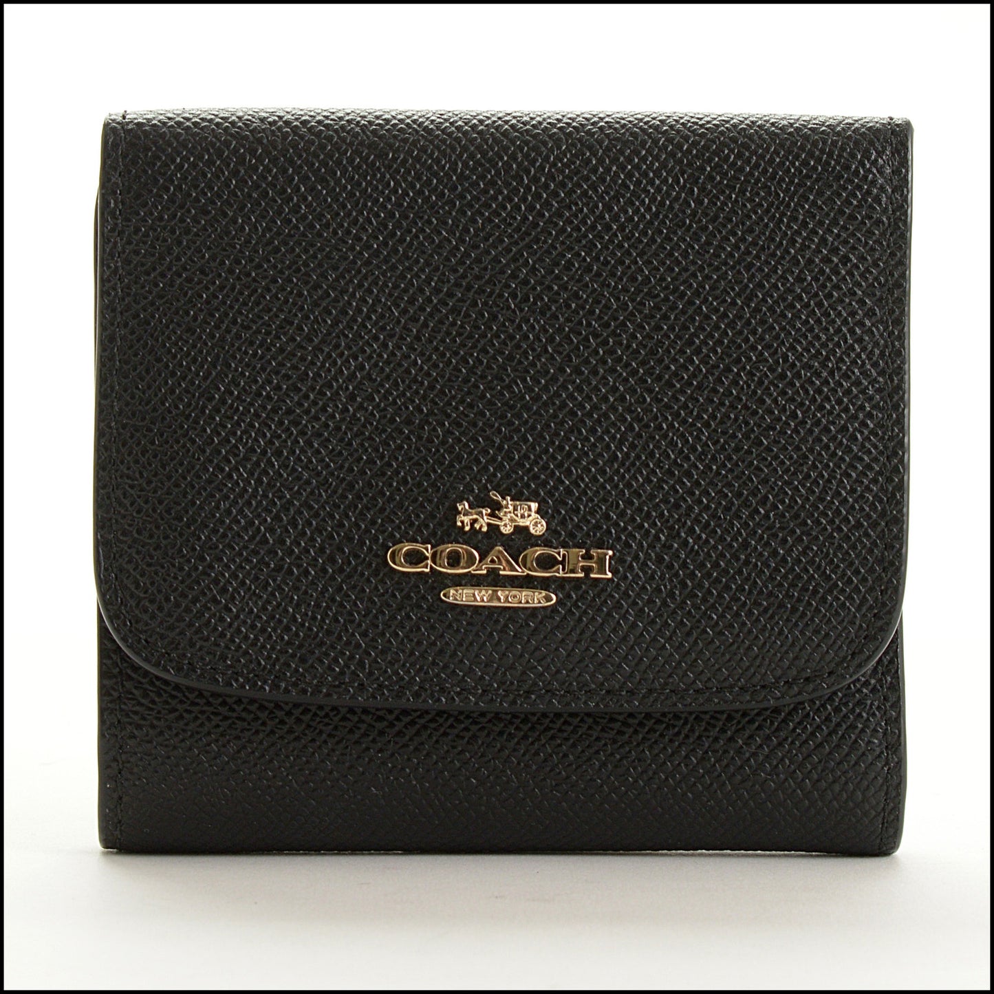 RDC15464 COACH Black Crossgrain Leather Tri-fold Small Wallet