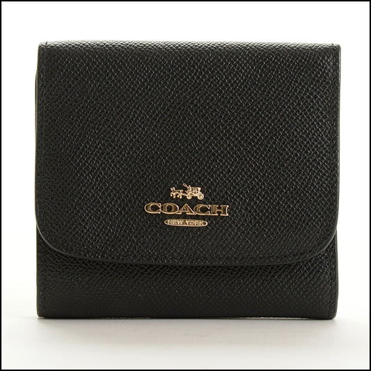 RDC15464 COACH Black Crossgrain Leather Tri-fold Small Wallet
