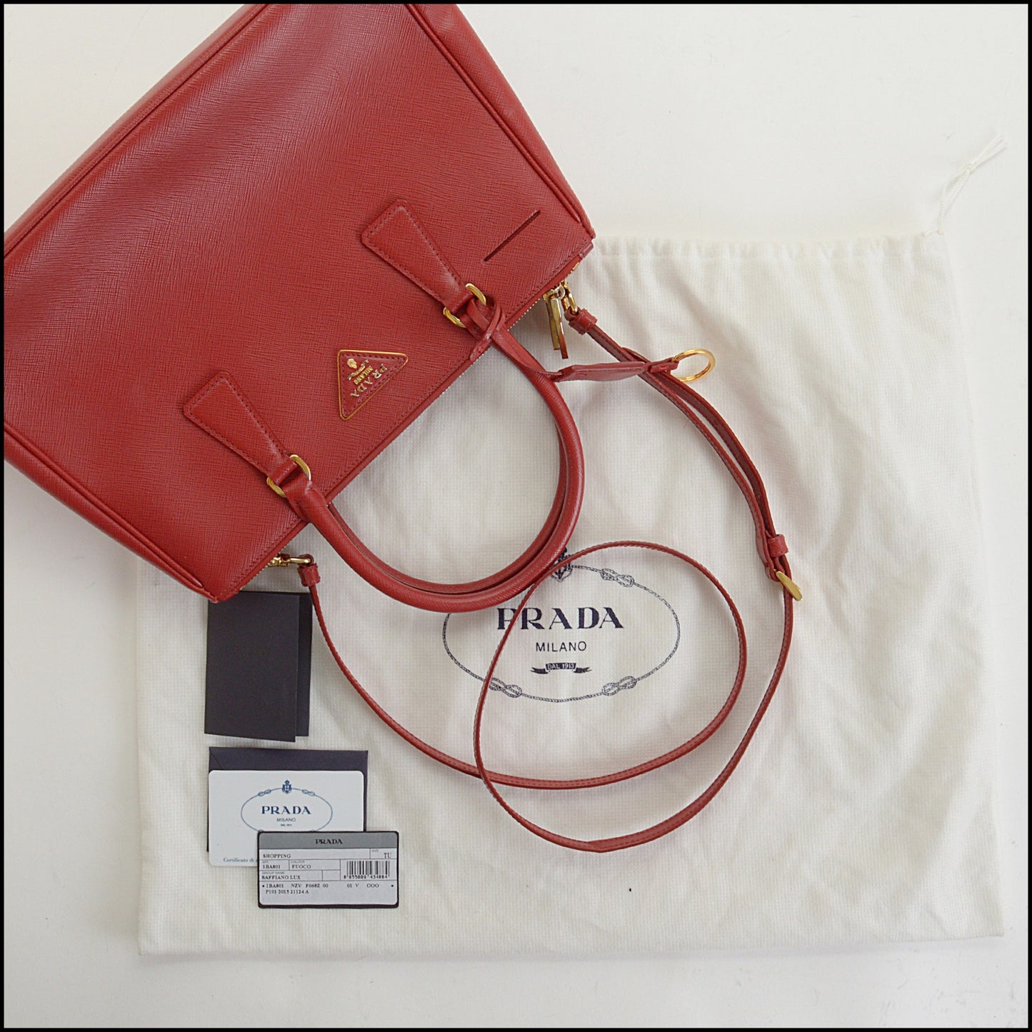 RDC14814 PRADA 2015 Fuoco Red Saffiano Lux Leather Shopping Tote Bag