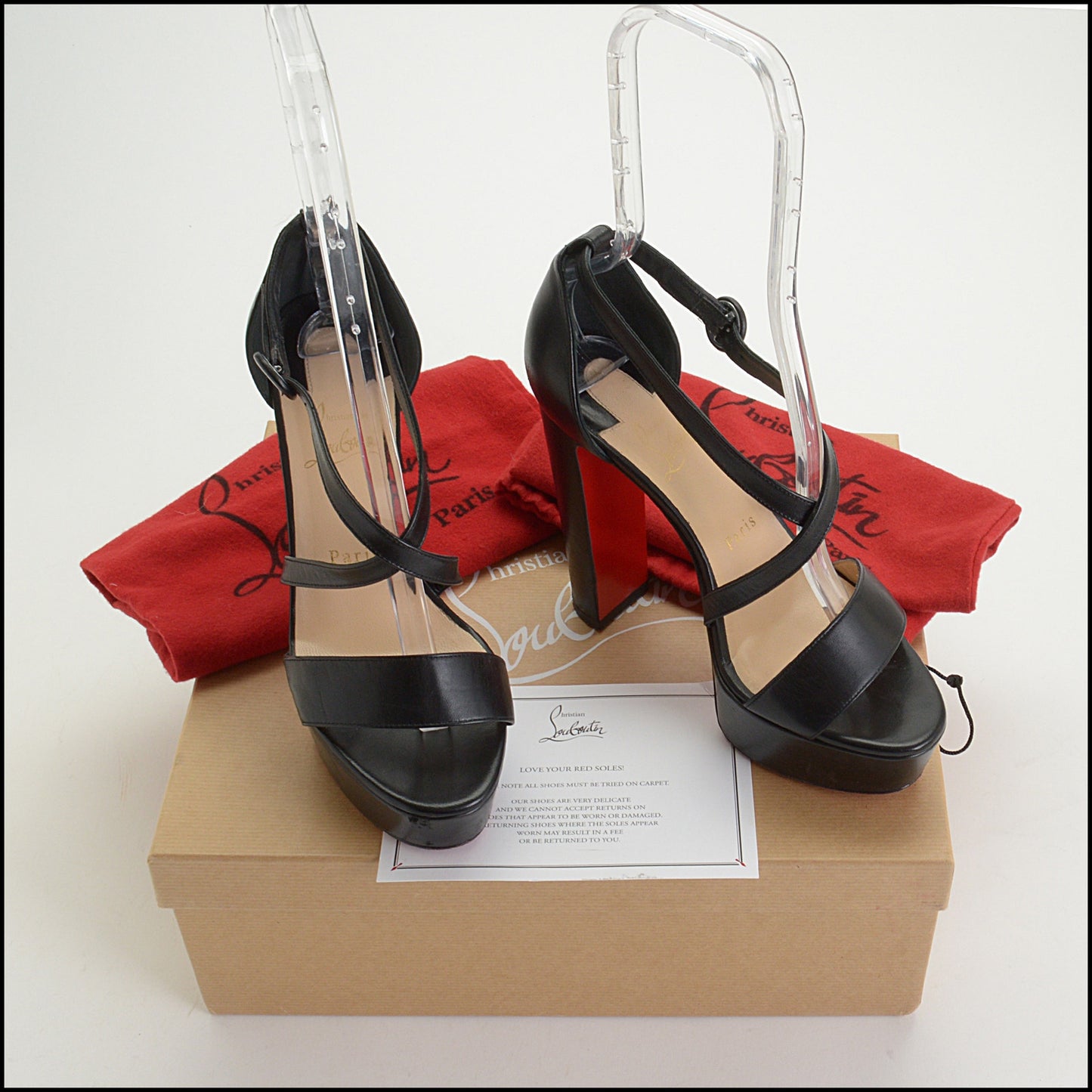 RDC14847 LOUBOUTIN 130 Black Leather Loubi Bee Alta Heels