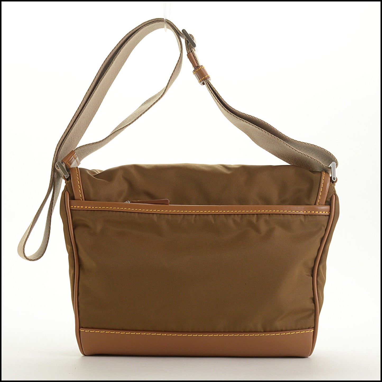 RDC15434 PRADA Brown Re-Nylon Leather Trimmed Triangle Messenger Bag