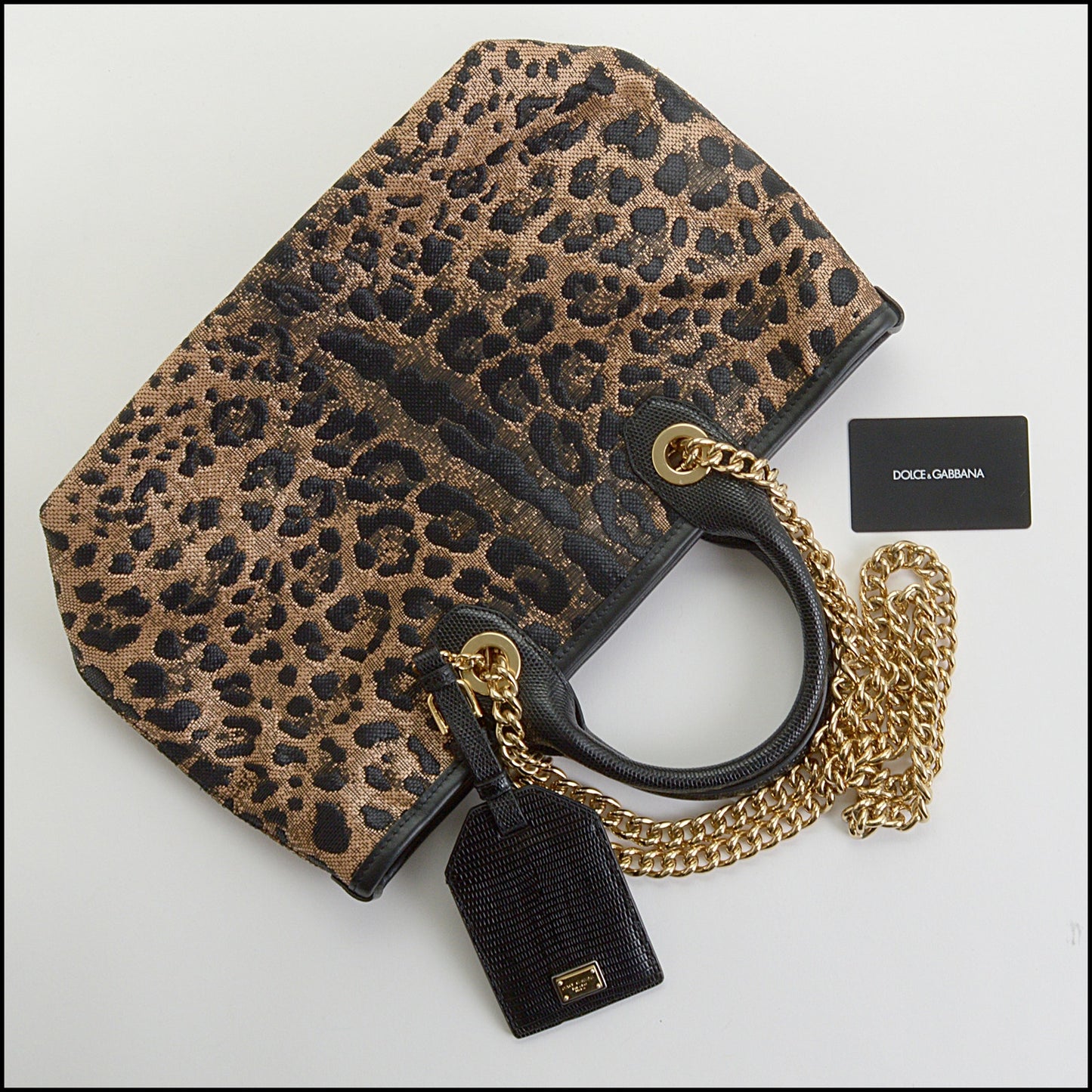 RDC14437 Dolce & Gabbana Leopard Woven Raffia Capri Small Tote Bag