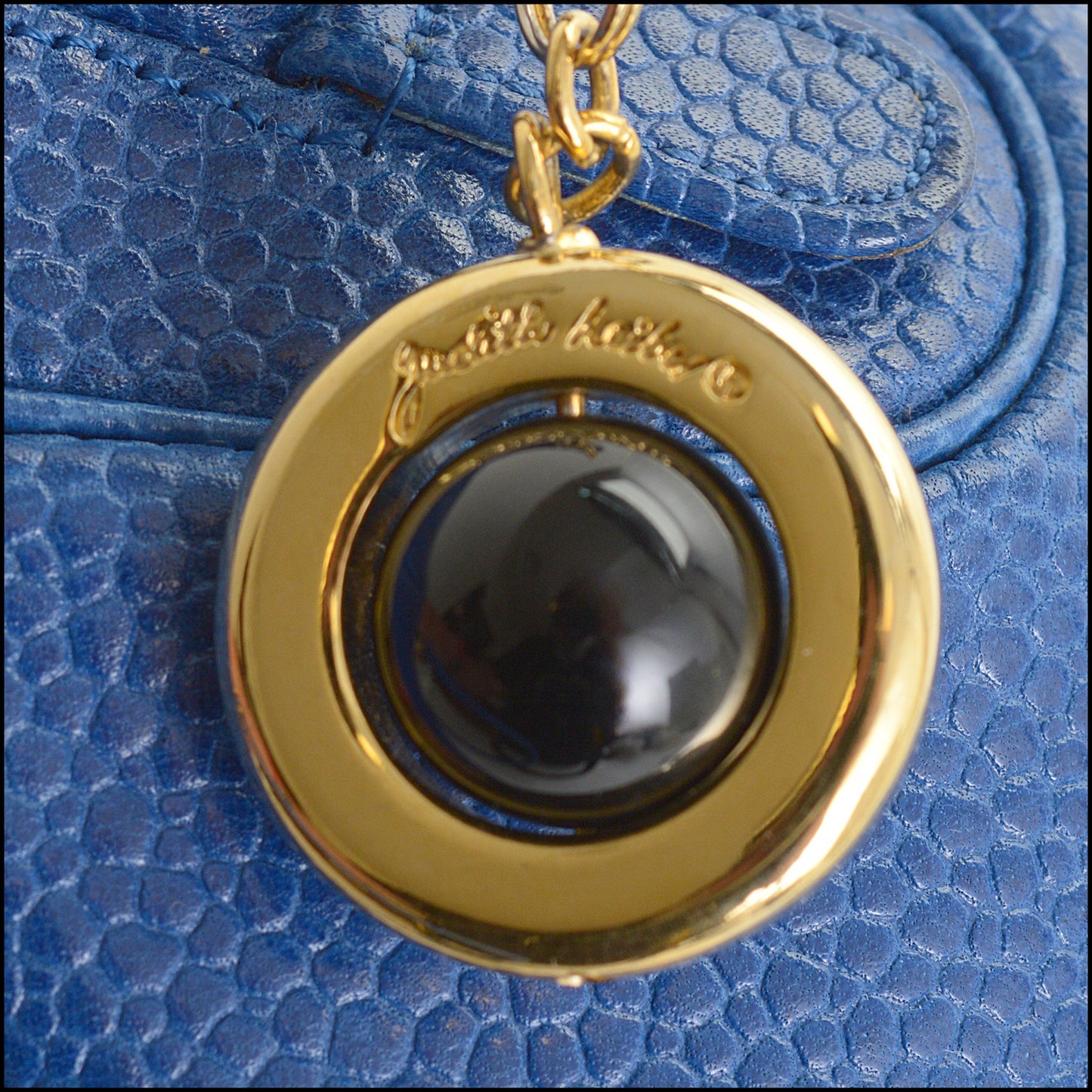 RDC14691 JUDITH LEIBER Blue Caviar Leather Mini Bowler Bag