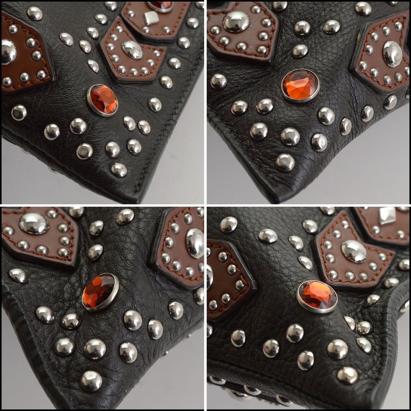 RDC14982 GIVENCHY Black/Brown Studded Fold-Over Clutch Shoulder Bag