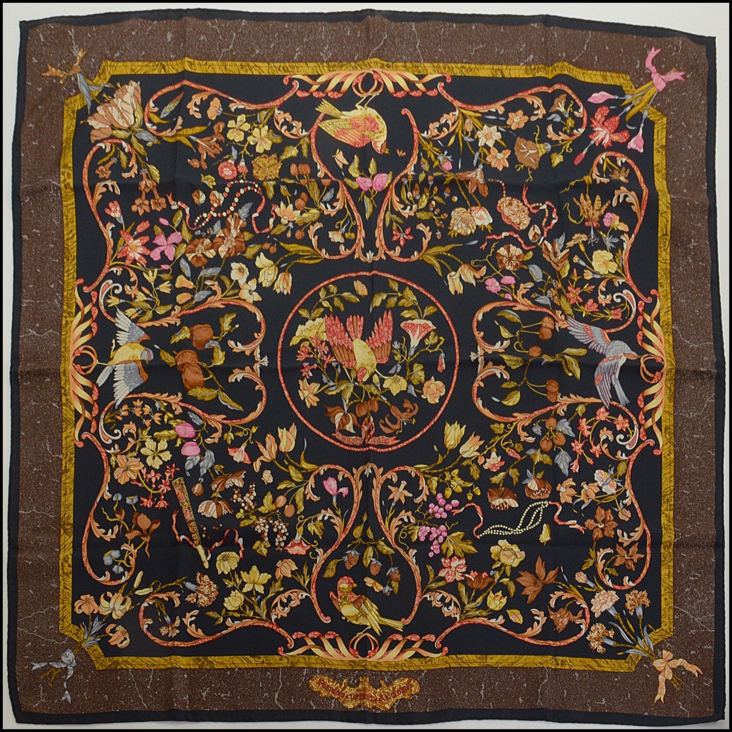RDC14885 HERMES Black/Brown/Multi "Pierres d'Orient" 90cm Scarf