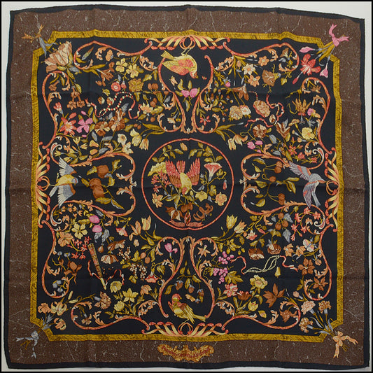 RDC14885 HERMES Black/Brown/Multi "Pierres d'Orient" 90cm Scarf