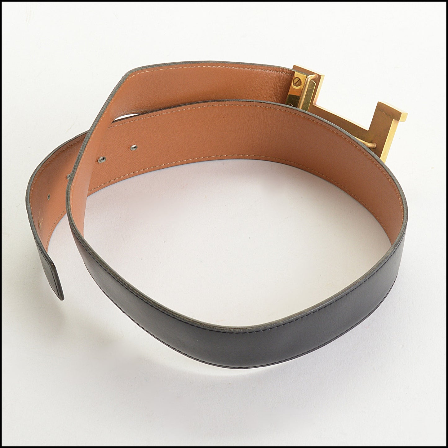 RDC14928 HERMES Black Leather Gold H Buckle Constance Belt Size XS 75/30