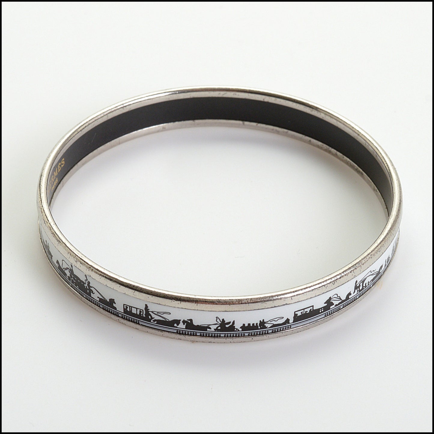 RDC14441 Hermes Black & White Narrow Bangle Size Small/36