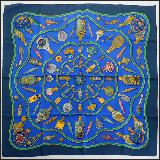 RDC14325 Authentic HERMES Vintage Blue Flacon 90cm Silk Scarf
