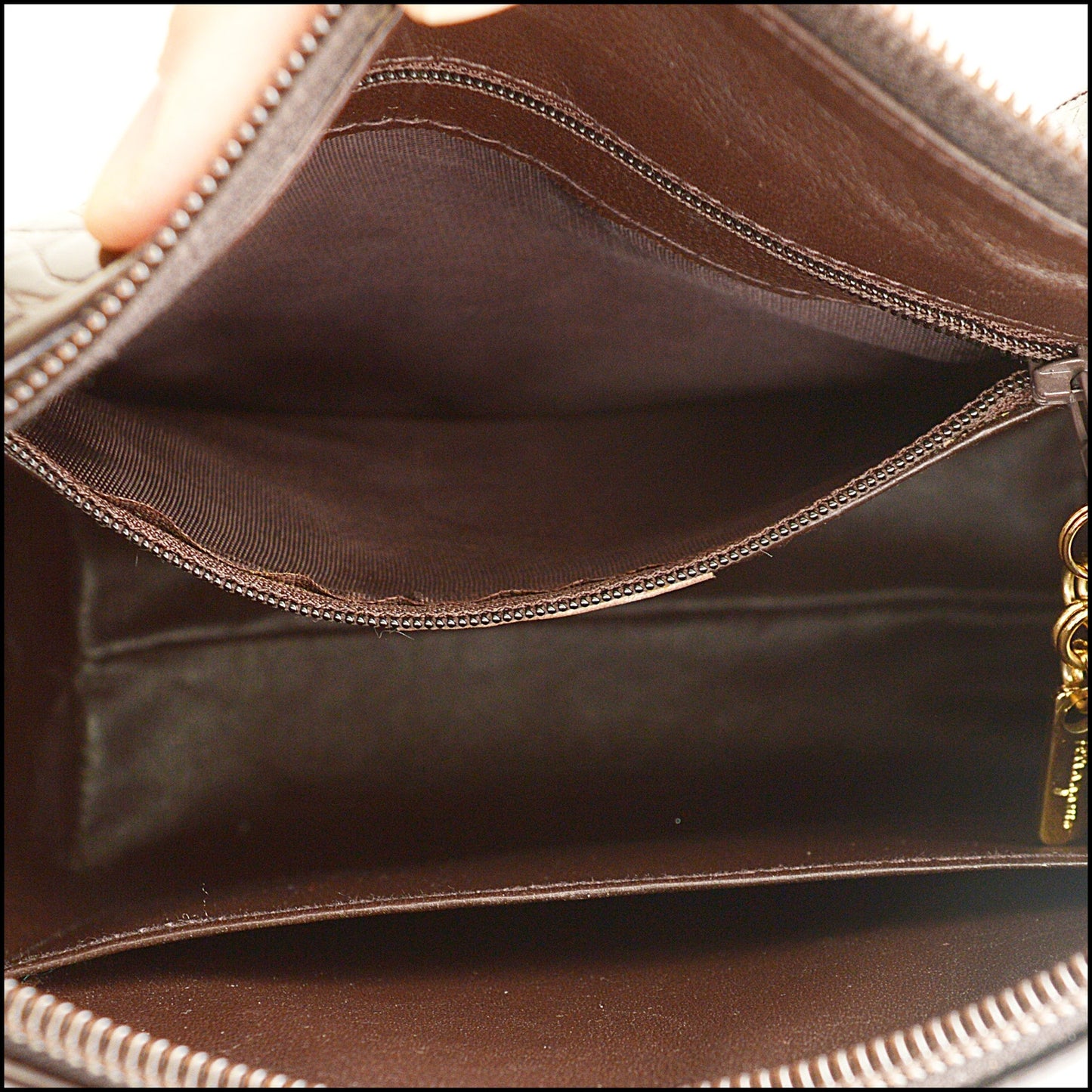 RDC15380 FERRAGAMO Dark Brown Crocodile Embossed Shoulder Bag