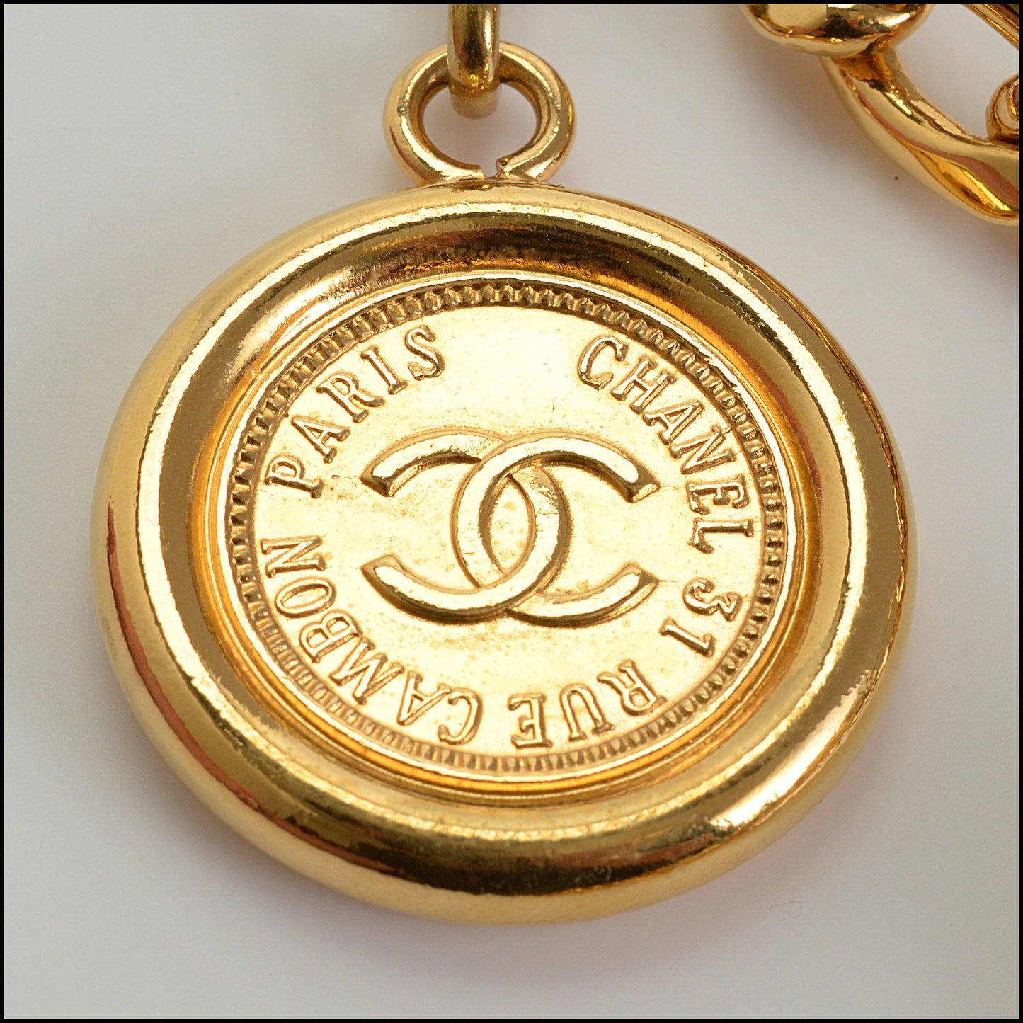 RDC14837 CHANEL Gold Chain Dangle CC Medallion Belt