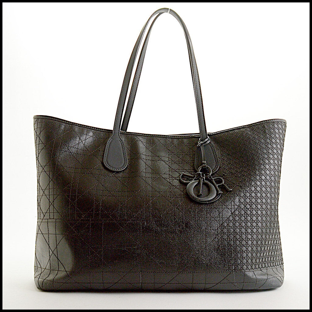 RDC15565 CHRISTIAN DIOR 2018 Black Cannage Quilted Rosato Coated Canvas Panarea Shopping Tote