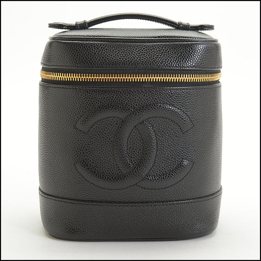 RDC14968 CHANEL '00-02 Black Caviar Leather Vanity Case Cosmetic Bag