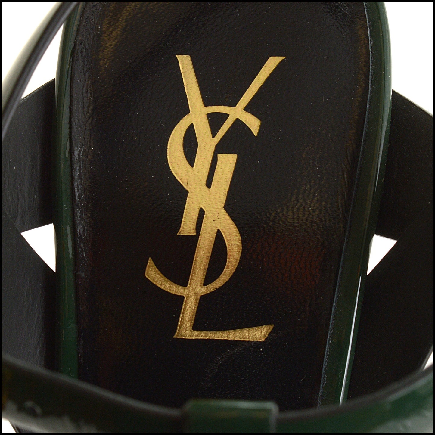 RDC15197 SAINT LAURENT Green Patent Leather Tribute T-Strap Platform Heel Size 38.5