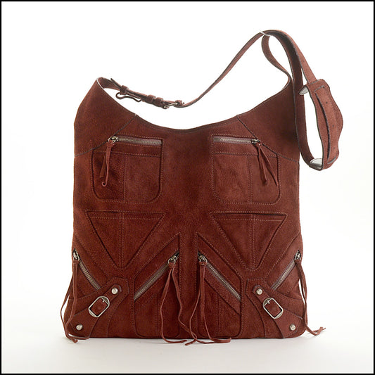 RDC15421 BALENCIAGA '02 Burgundy Suede Besace Multi-zip Moto Messenger Bag