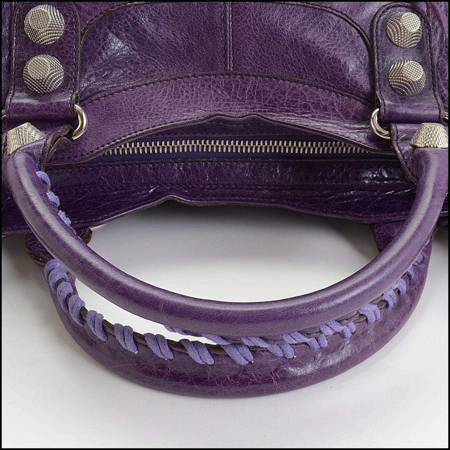 RDC14348 Authentic BALENCIAGA '07 Purple Lambskin Silver Giant HW Part Time Bag