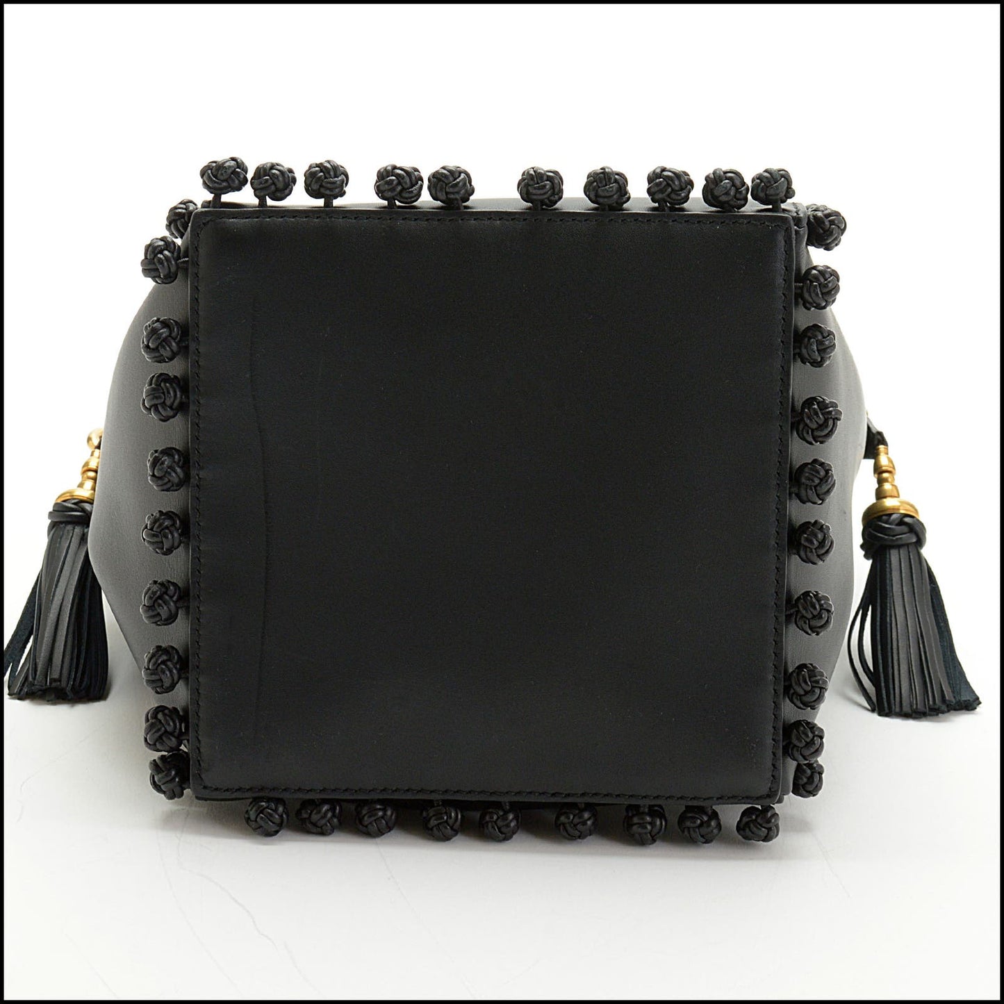 RDC13863 Authentic DIOR Black Leather Knotted Hobo Bucket Bag