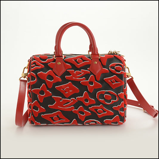 RDC15536 LV x UF Black/Red Tufted Monogram Speedy 25 Bandouliere