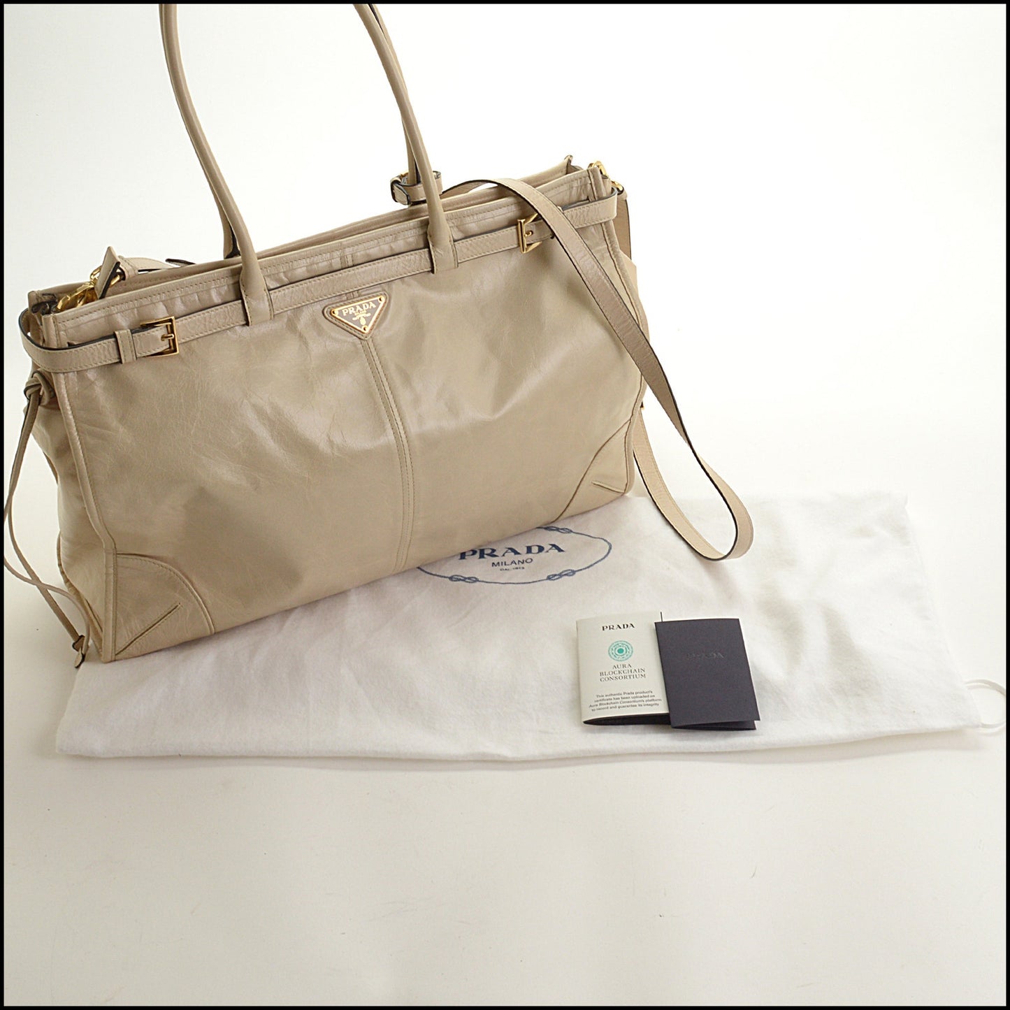 RDC15302 PRADA Travertine Leather Large Bonnie Bag