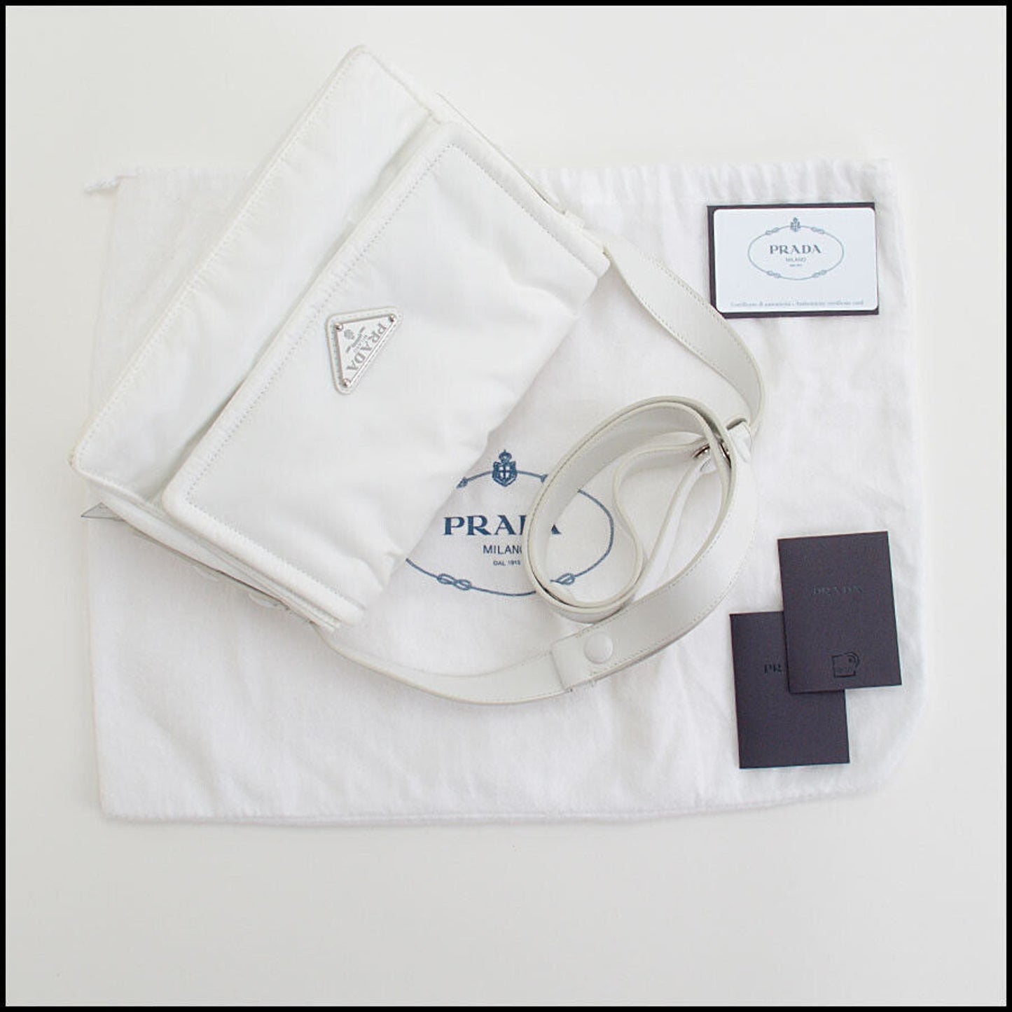 RDC13463 Authentic PRADA White Re-Nylon Tessuto Vitello Small Shoulder Bag