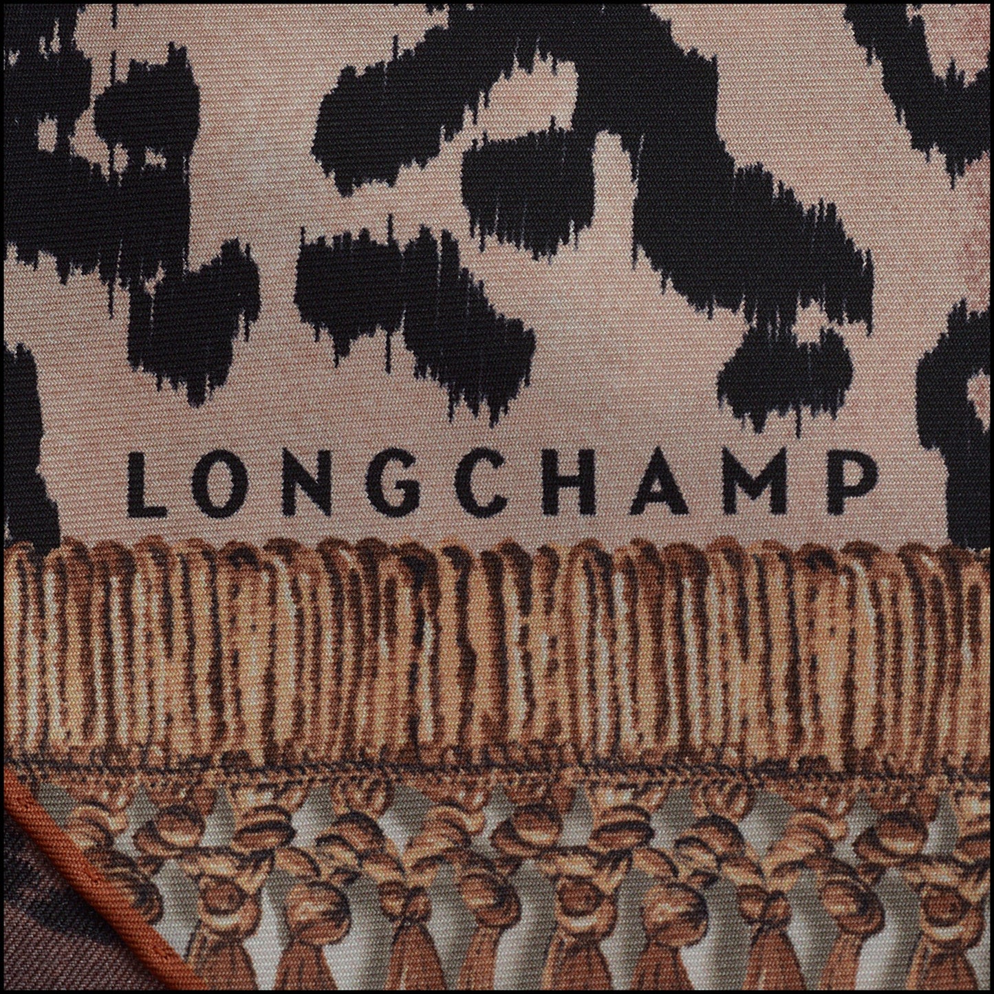 RDC14262 Authentic LONGCHAMP Brown/Multicolor Animal Print Rugs 90cm Silk Scarf