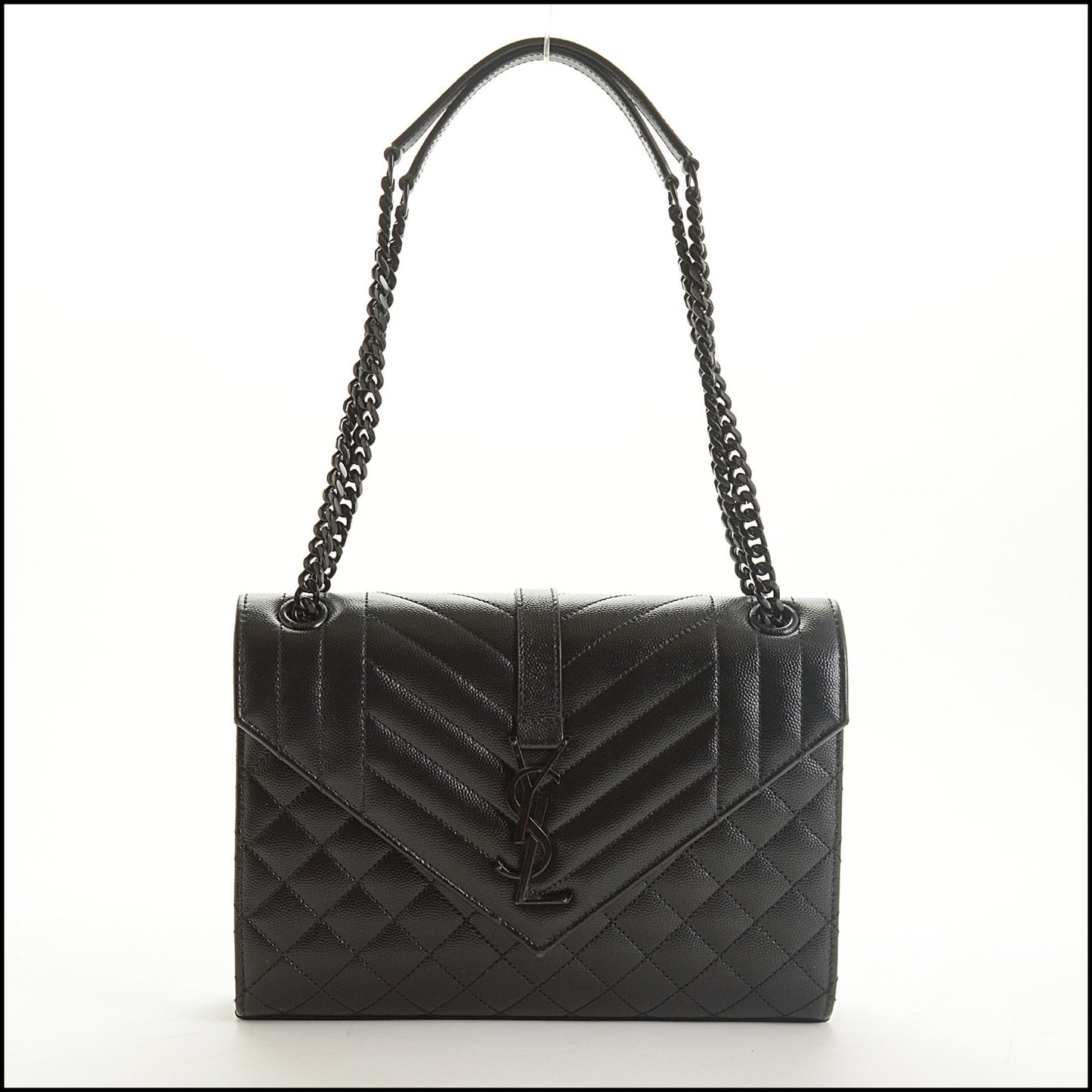 RDC15411 SAINT LAURENT Black Grain de Poudre Quilted Envelope Bag Medium
