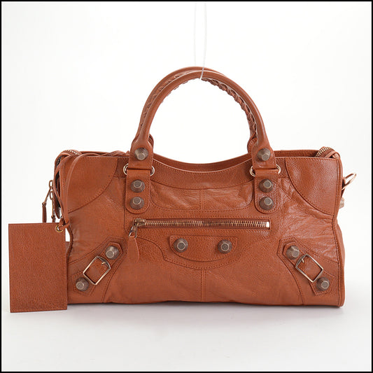 RDC14350 Authentic BALENCIAGA '11 Orange Lambskin Rose Giant HW Part Time Bag
