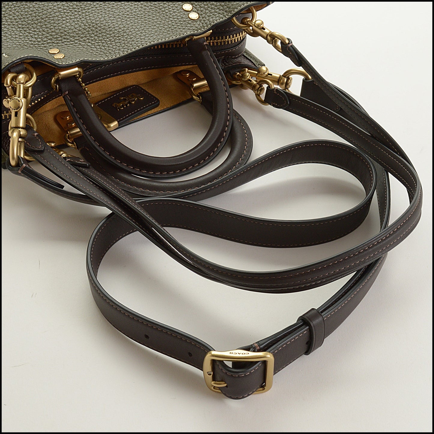 RDC15502 COACH Colorblock Olive Green Brown Glovetanned Leather Rogue 25 Bag