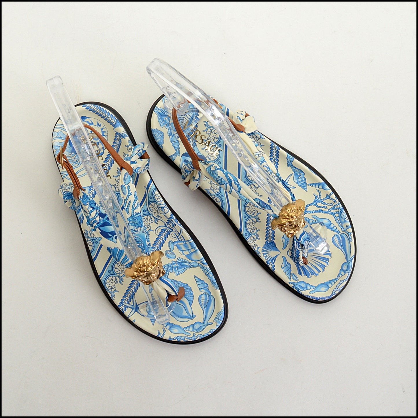 RDC14963 Authentic VERSACE Blue/White Underwater Barocco La Medusa Sandals Size 40