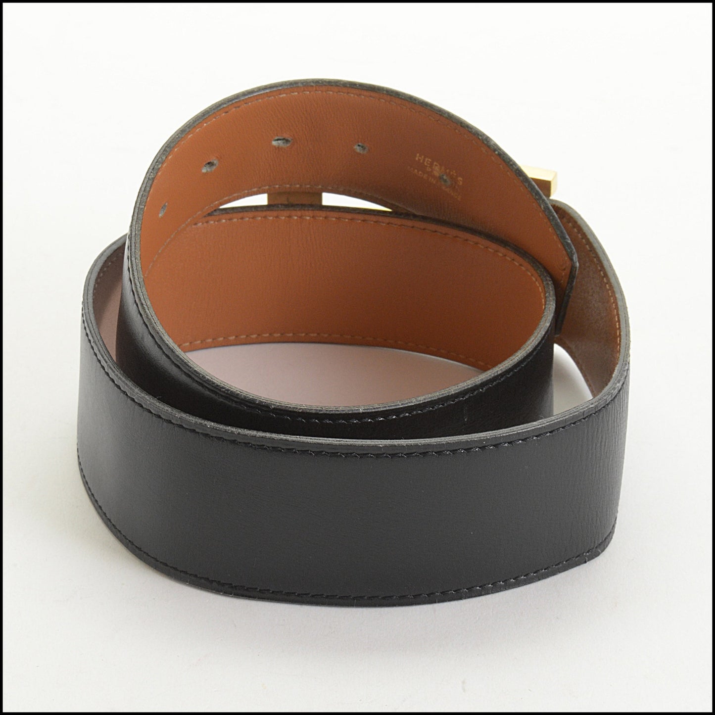 RDC14928 HERMES Black Leather Gold H Buckle Constance Belt Size XS 75/30