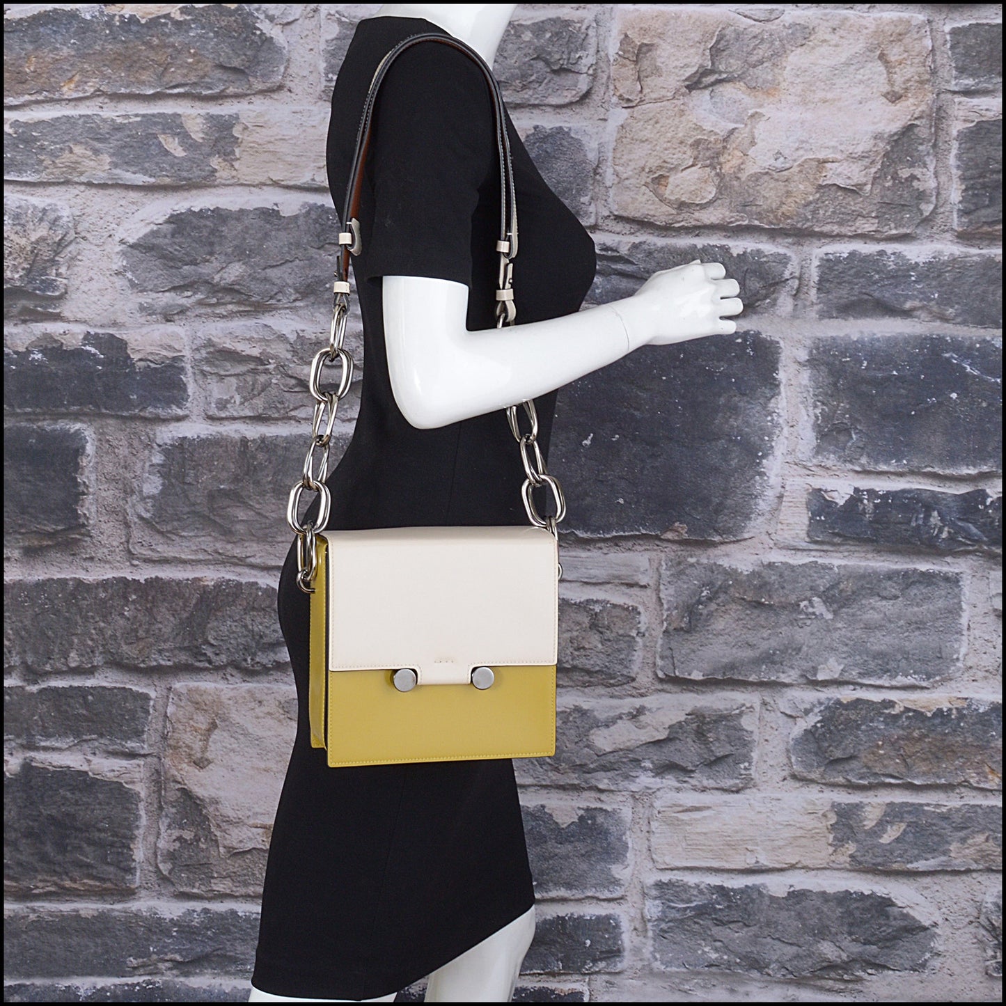 RDC15073 MARNI Yellow & Bone White Leather Caddy Trunk Bag