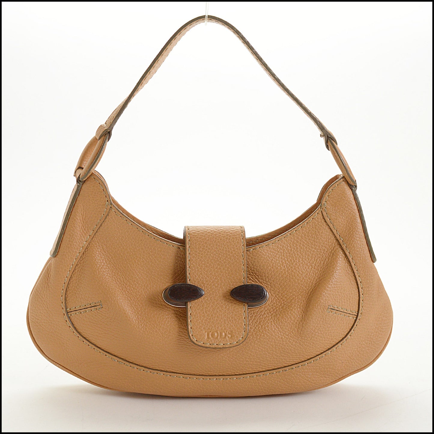RDC15133 TOD'S Tan Pebbled Leather Wood Clasp Tote