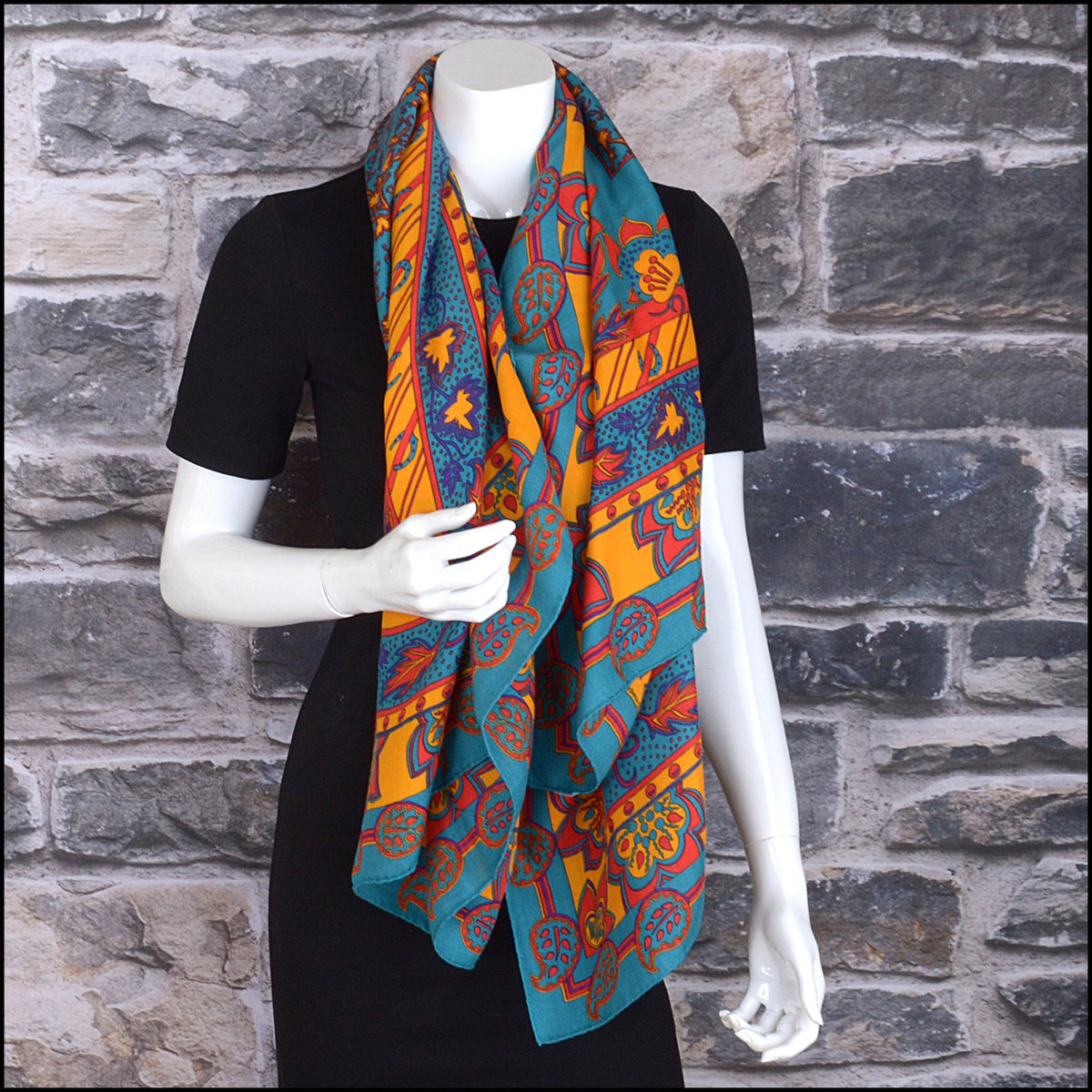 RDC15687 HERMES Blue/Yellow/Red ''Paisley" 140 Cashmere Shawl