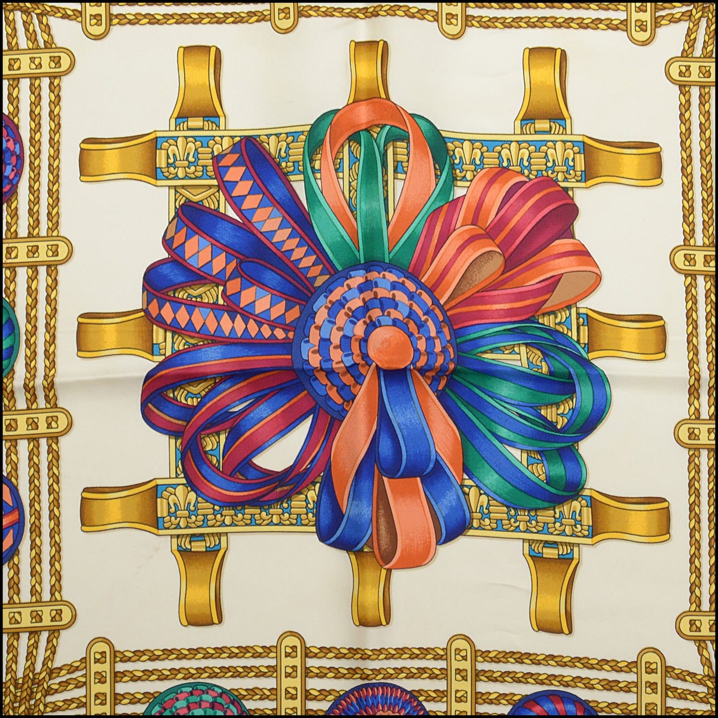 RDC13872 Authentic HERMES Red/White Les Rubans du Cheval 90cm Silk Scarf