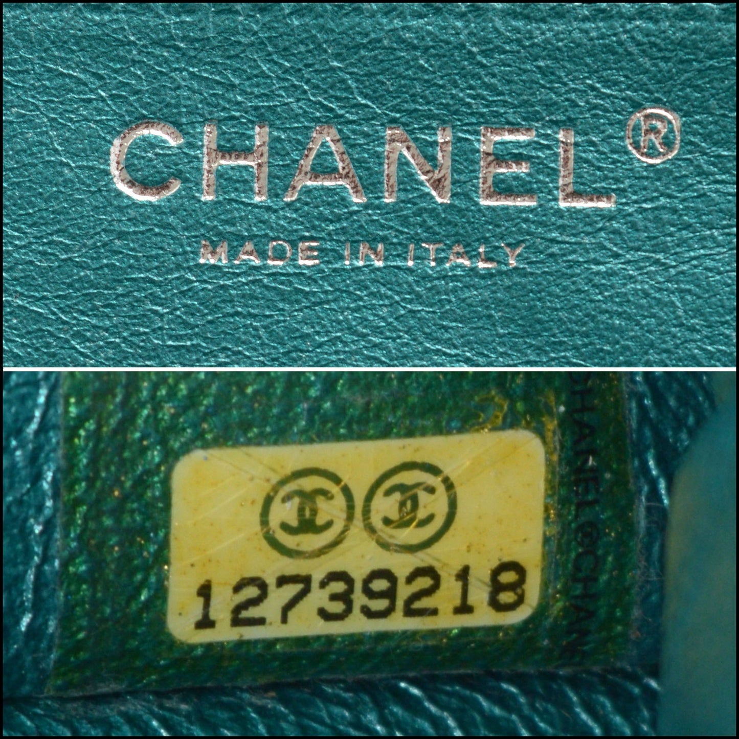 RDC14970 CHANEL '08-09 Teal Metallic Reissue Flap Clutch Snake Chain Shoulder Bag