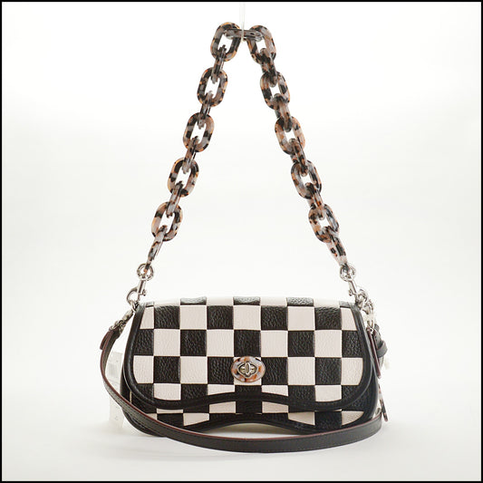 RDC15399 COACHTOPIA Black and White Checkerboard Wavy Dinky Bag