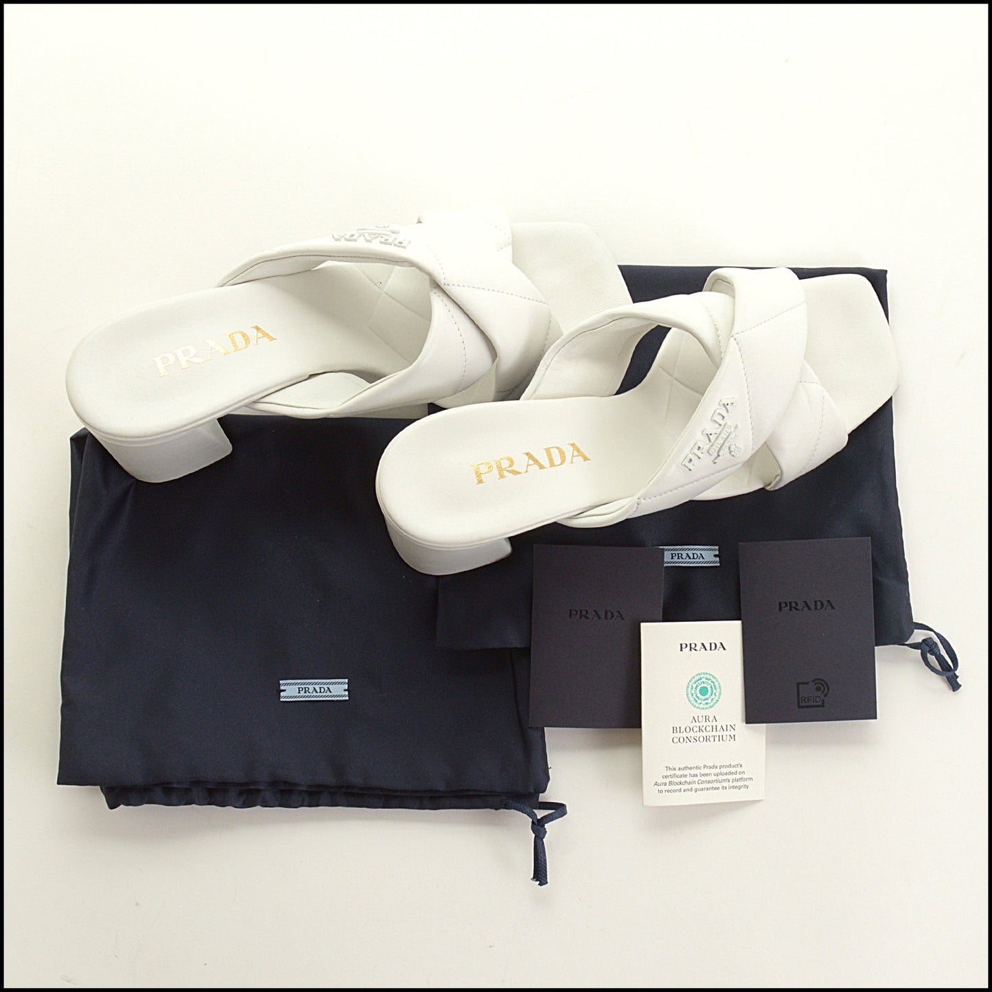 RDC15430 PRADA White Quilted Criss-Cross Sandals with Block Heel Size 39.5