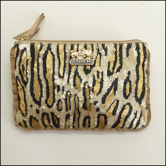 RDC15296 COACH Leopard Sequin Ribbon Trim Clutch