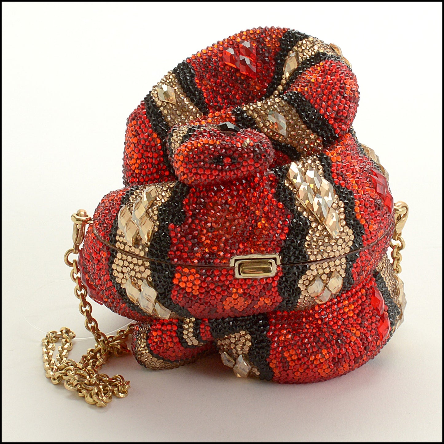 RDC15250 JUDITH LEIBER Red Snake Crystal Minaudiere Bag