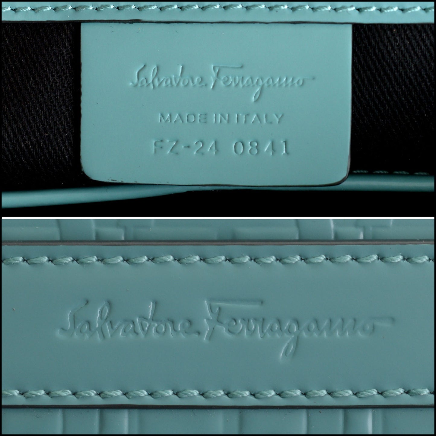 RDC14451 Salvatore Ferragamo Turquoise Gancini Embossed Leather Briefcase