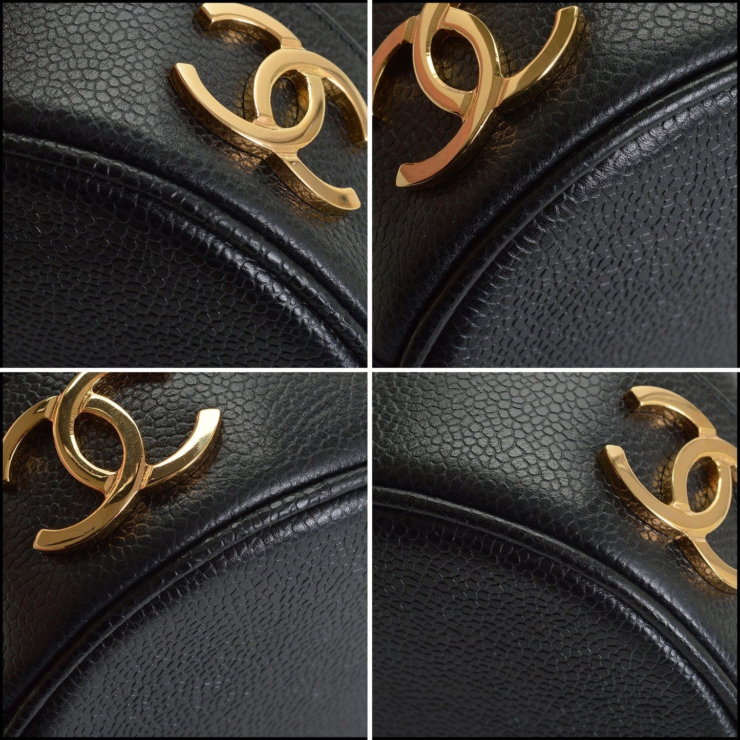 RDC14623 CHANEL Vintage '91-'94 Black Caviar Leather CC Logos Small Bucket Bag