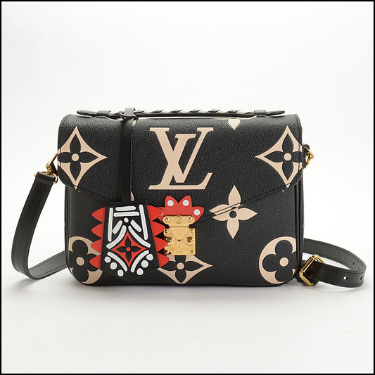 RDC14930 LOUIS VUITTON 2020 Black/Creme Empreinte Giant Monogram Crafty Pochette Metis