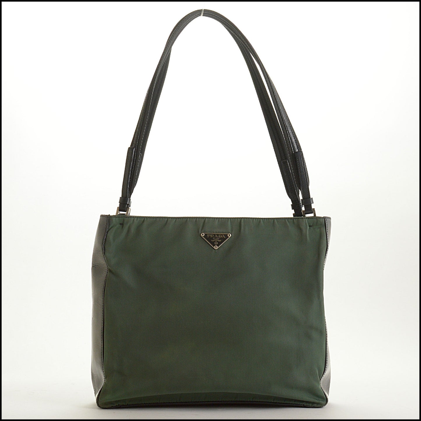 RDC15580 PRADA Green Nylon & Leather Shoulder Bag